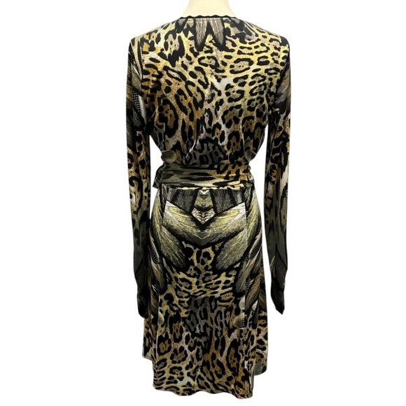 Hale Bob Animal Print Long Sleeve Faux Wrap Dress Women’s Medium - Picture 8 of 12